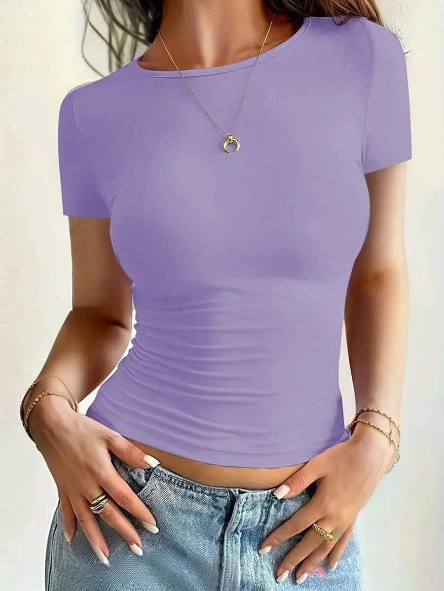 Camiseta Feminina Básica Cropped