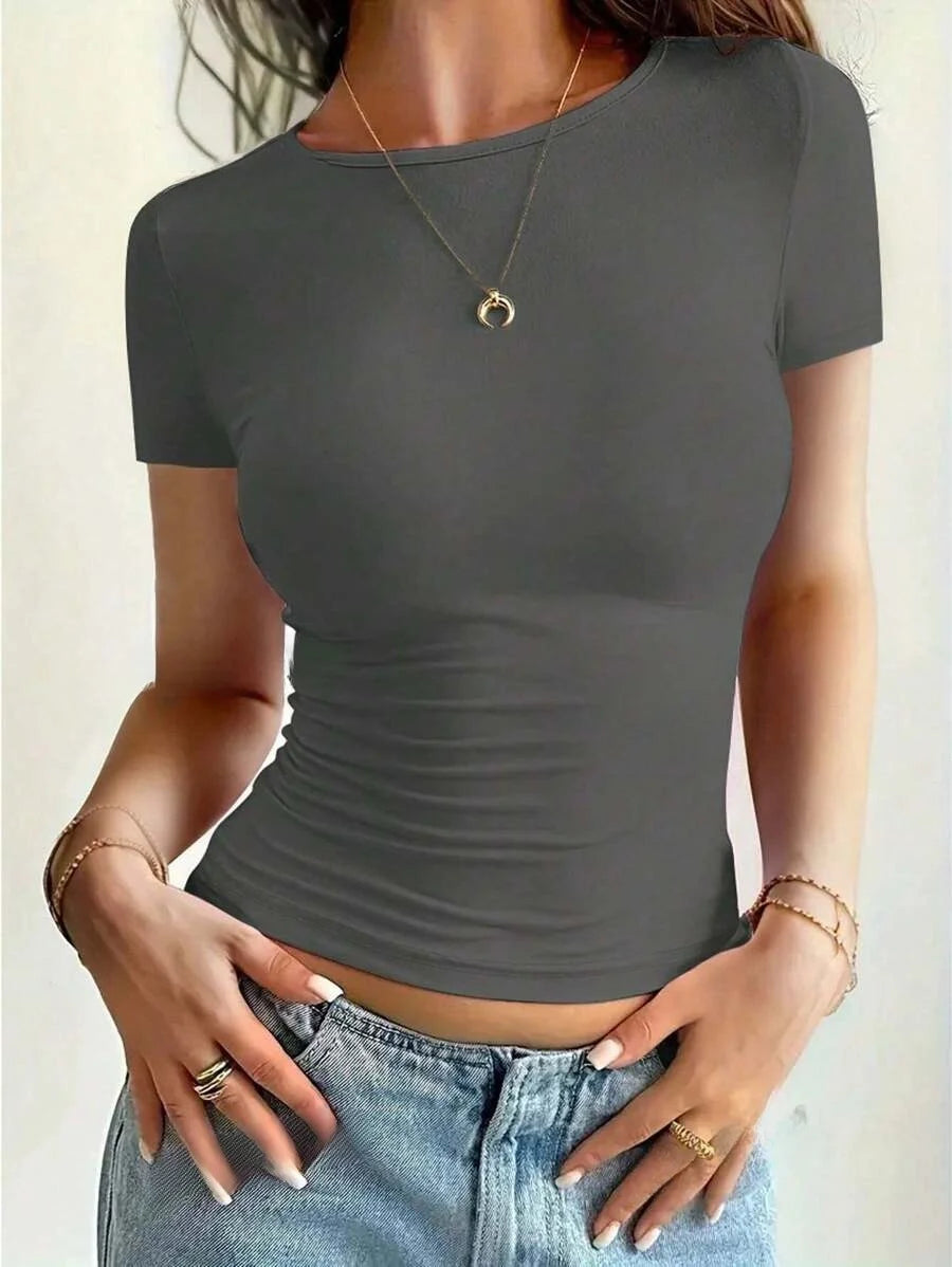 Camiseta Feminina Básica Cropped